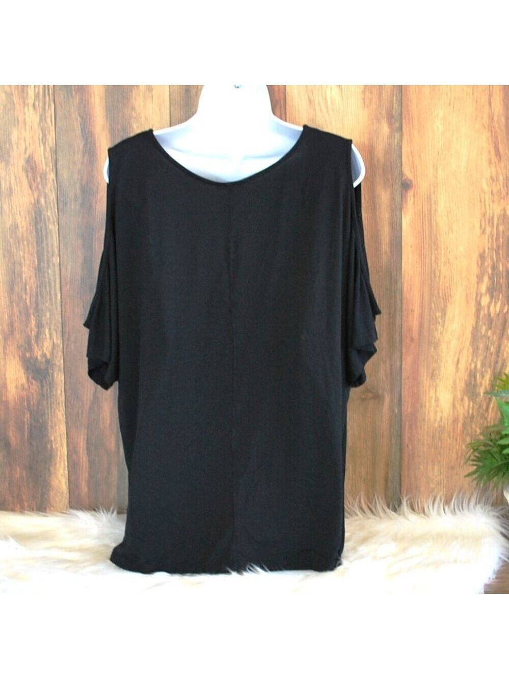 Venus Women's Plus Size Black Cold Shoulder Tee Stretch Blouse 1X - Picture 5 of 6